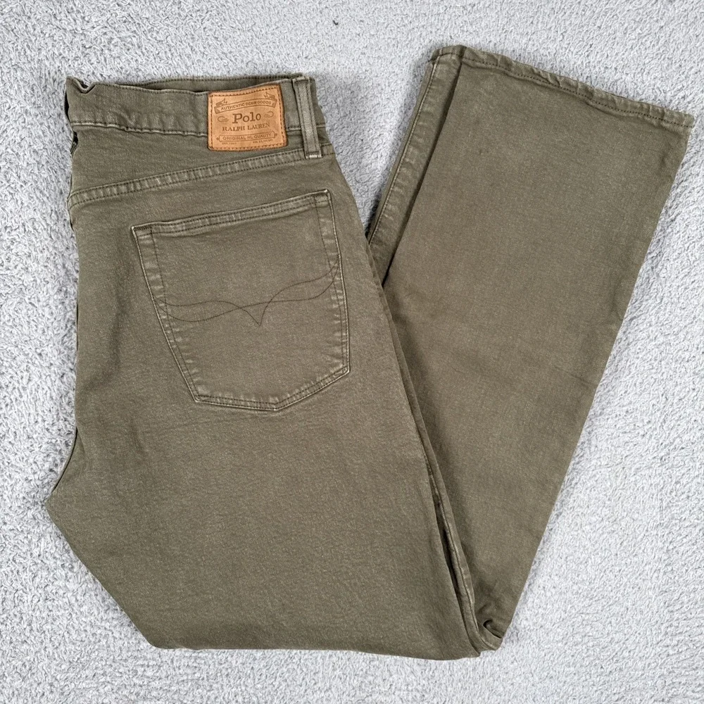 Polo Ralph Lauren Hampton Jeans Men 36x32 Olive Green Relaxed Straight Leg Denim